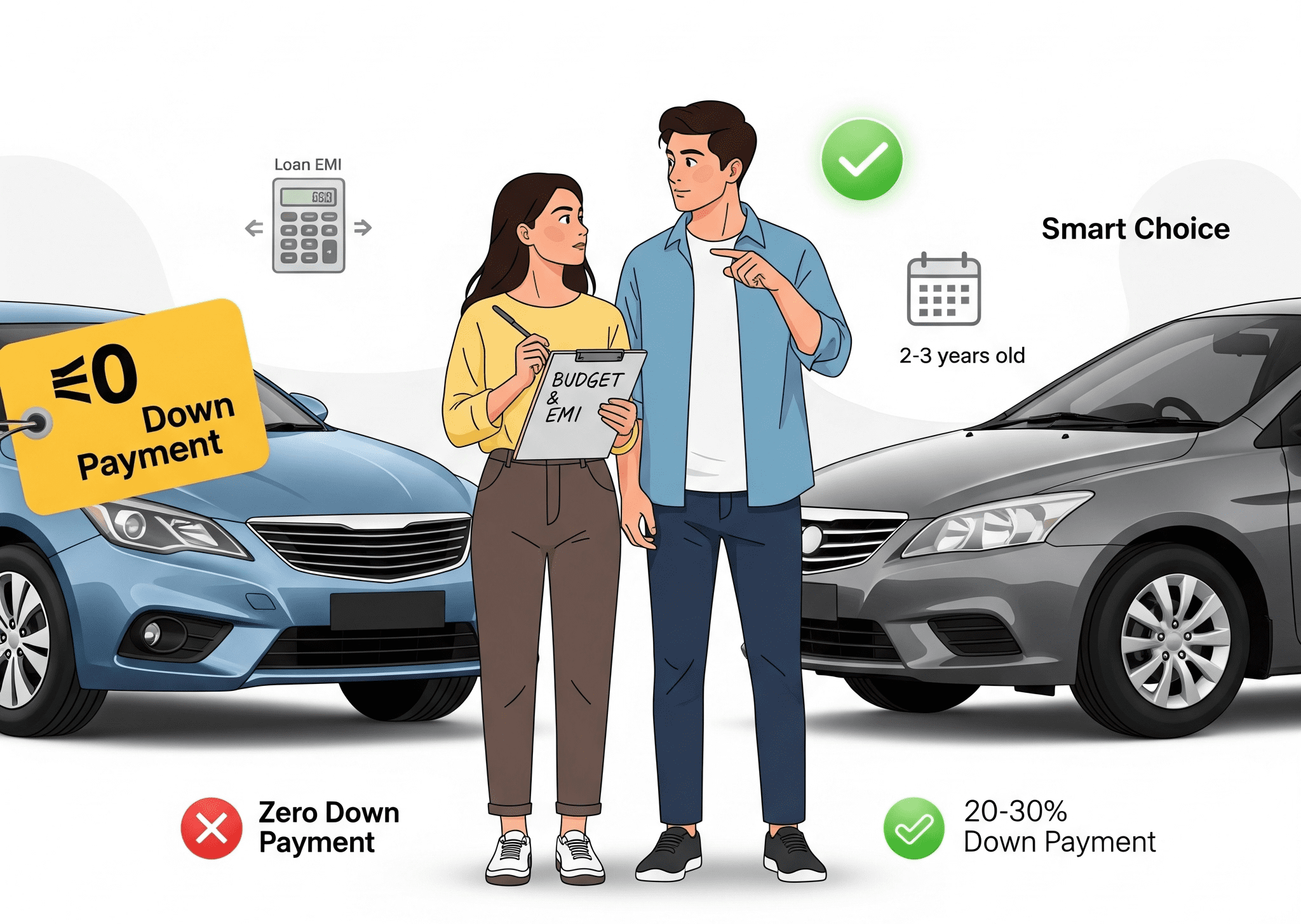 Couple discussing buying car financing options.